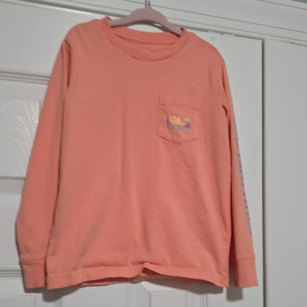 Vineyard Vines Kids Long-Sleeve Pocket Tee in Peach
